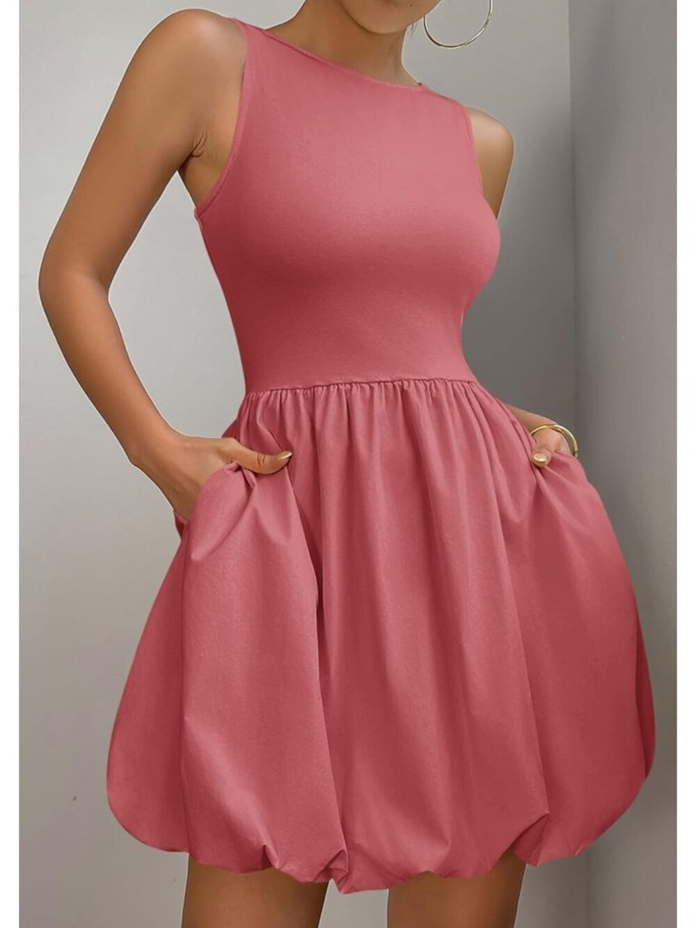 〽️Women's Dark Pink Casual Sleeveless Tank Crew Neck Short Cocktail Mini Dress